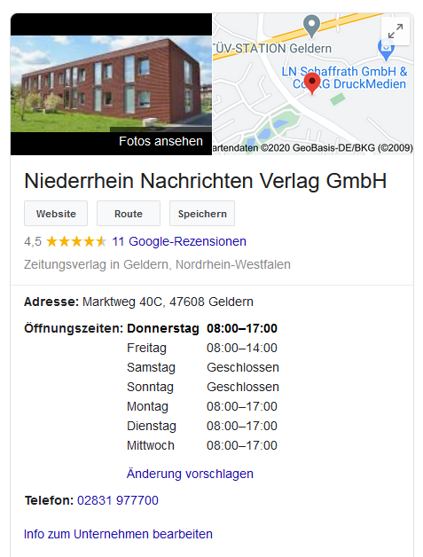 Unternehmen auf Google